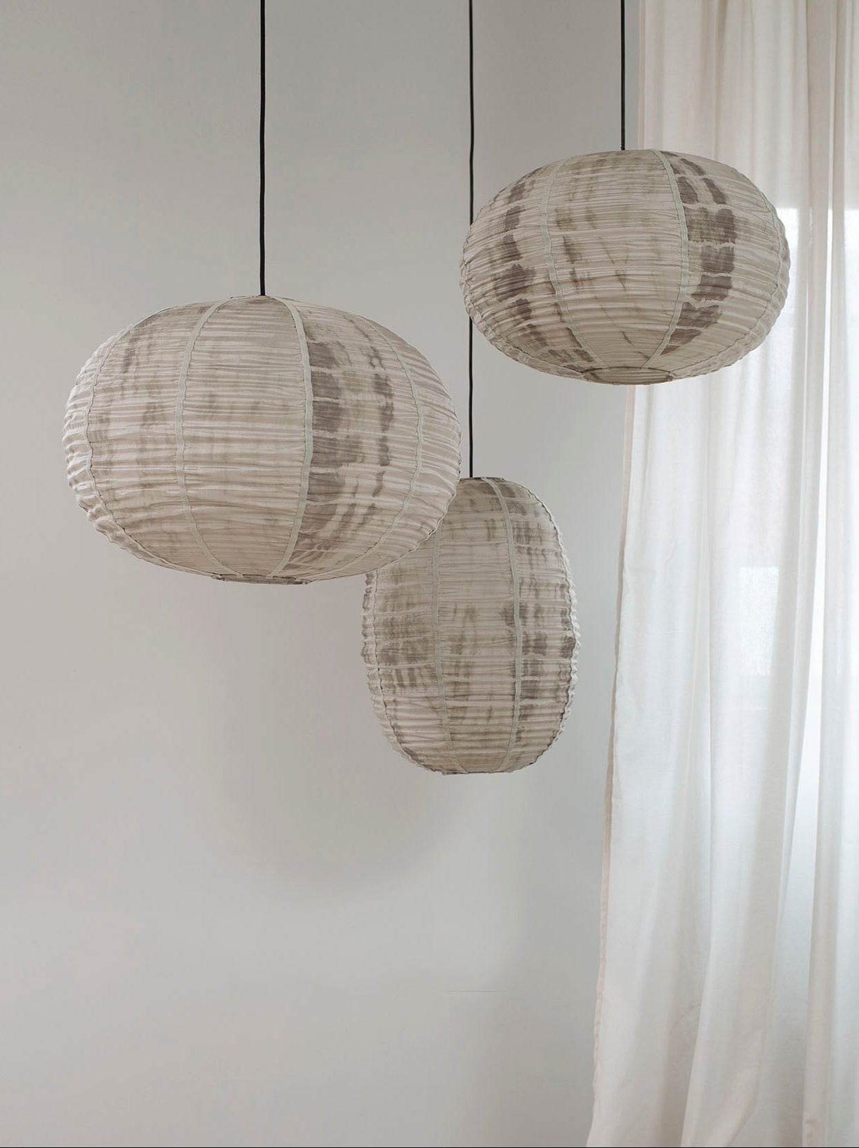 Round Folding Silk Pendant in Tie-Dye Grey, Small by Oi Soi Oi Pendants