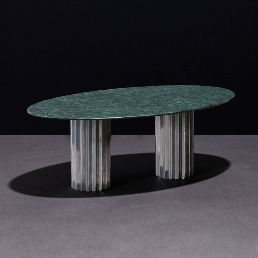Doris Oval Dining Table in Green Serpentino Alumninum Dining Tables