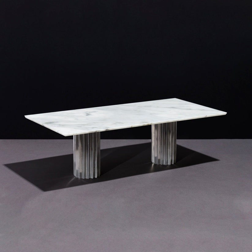Doris Rectangular Dining Table in White Carrara Alumninum Dining Tables