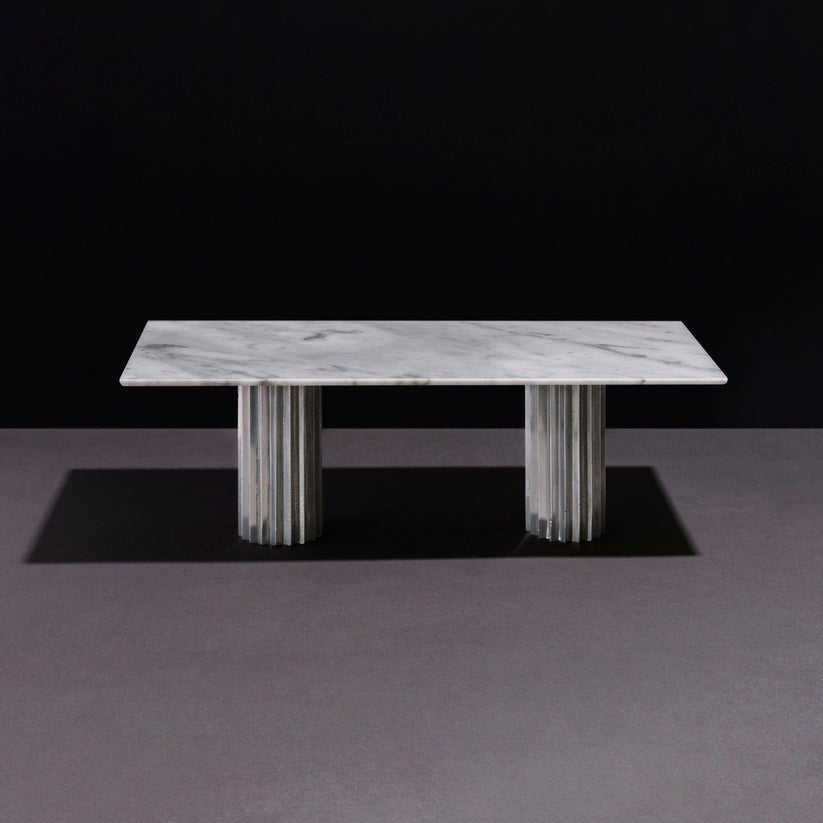 Doris Rectangular Dining Table in White Carrara Alumninum Dining Tables