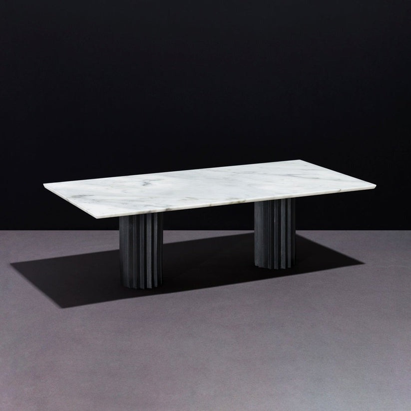 Doris Rectangular Dining Table in White Carrara Black Patina Bronze Dining Tables
