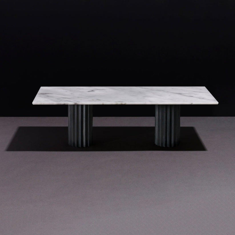 Doris Rectangular Dining Table in White Carrara Black Patina Bronze Dining Tables