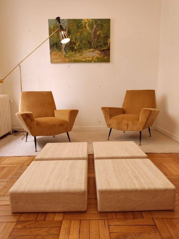 Travertine Table by Claude Berraldacci (Set of 4) Coffee Tables
