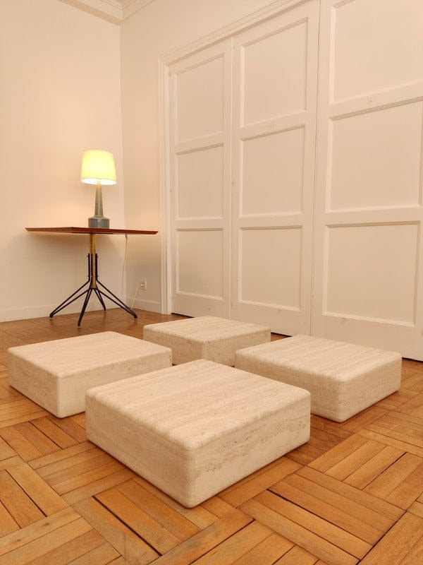 Travertine Table by Claude Berraldacci (Set of 4) Coffee Tables