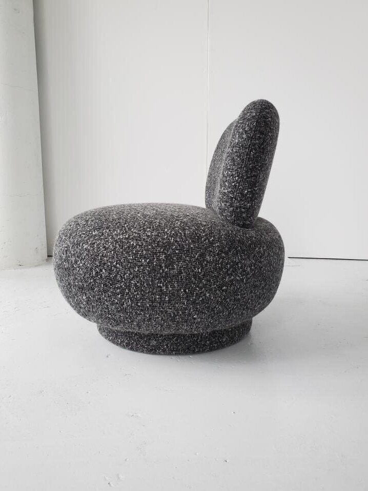 Vintage Style Poof Chair in Bouclé Chairs in Solid Dark Grey Bouclé