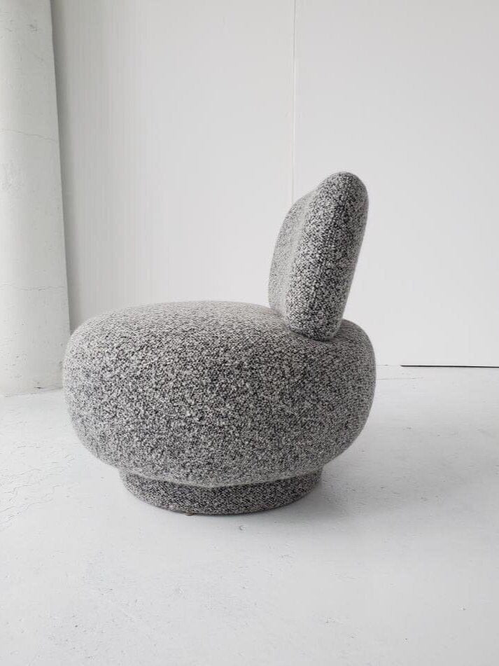 Vintage Style Poof Chair in Bouclé Chairs in Solid Light Grey Bouclé