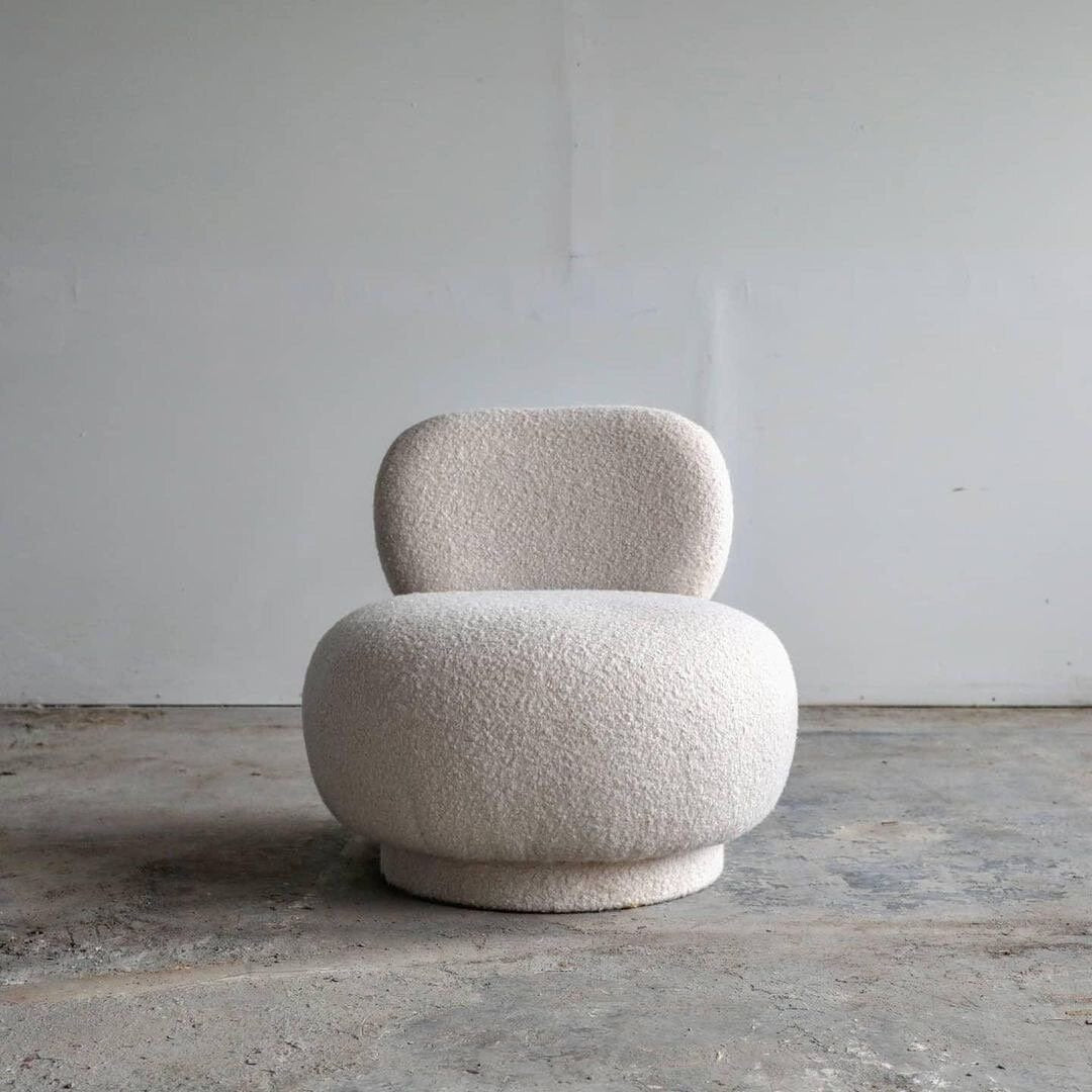 Vintage Style Poof Chair in Bouclé Chairs in Speckled Camel Bouclé
