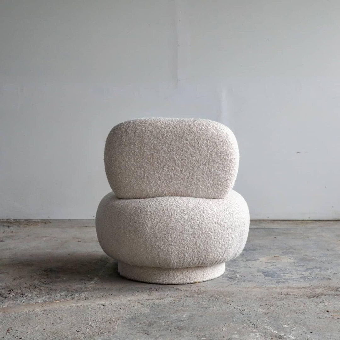 Vintage Style Poof Chair in Bouclé Chairs in Speckled Camel Bouclé