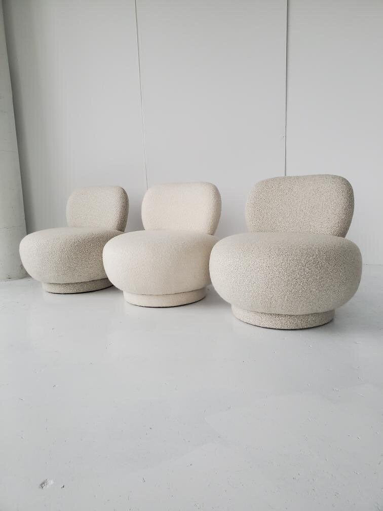 Vintage Style Poof Chair in Bouclé Chairs