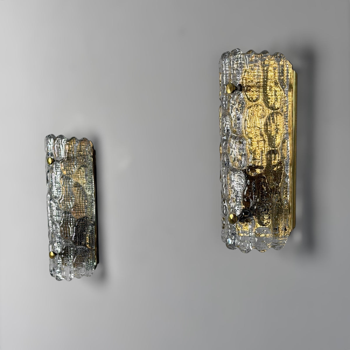 Pair of Glass and Brass Wall Lights by Carl Fagerlund for Orrefors, 1970s Sconces