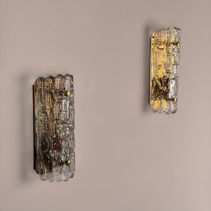 Pair of Glass and Brass Wall Lights by Carl Fagerlund for Orrefors, 1970s Sconces