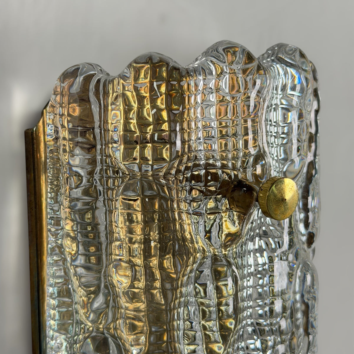 Pair of Glass and Brass Wall Lights by Carl Fagerlund for Orrefors, 1970s Sconces