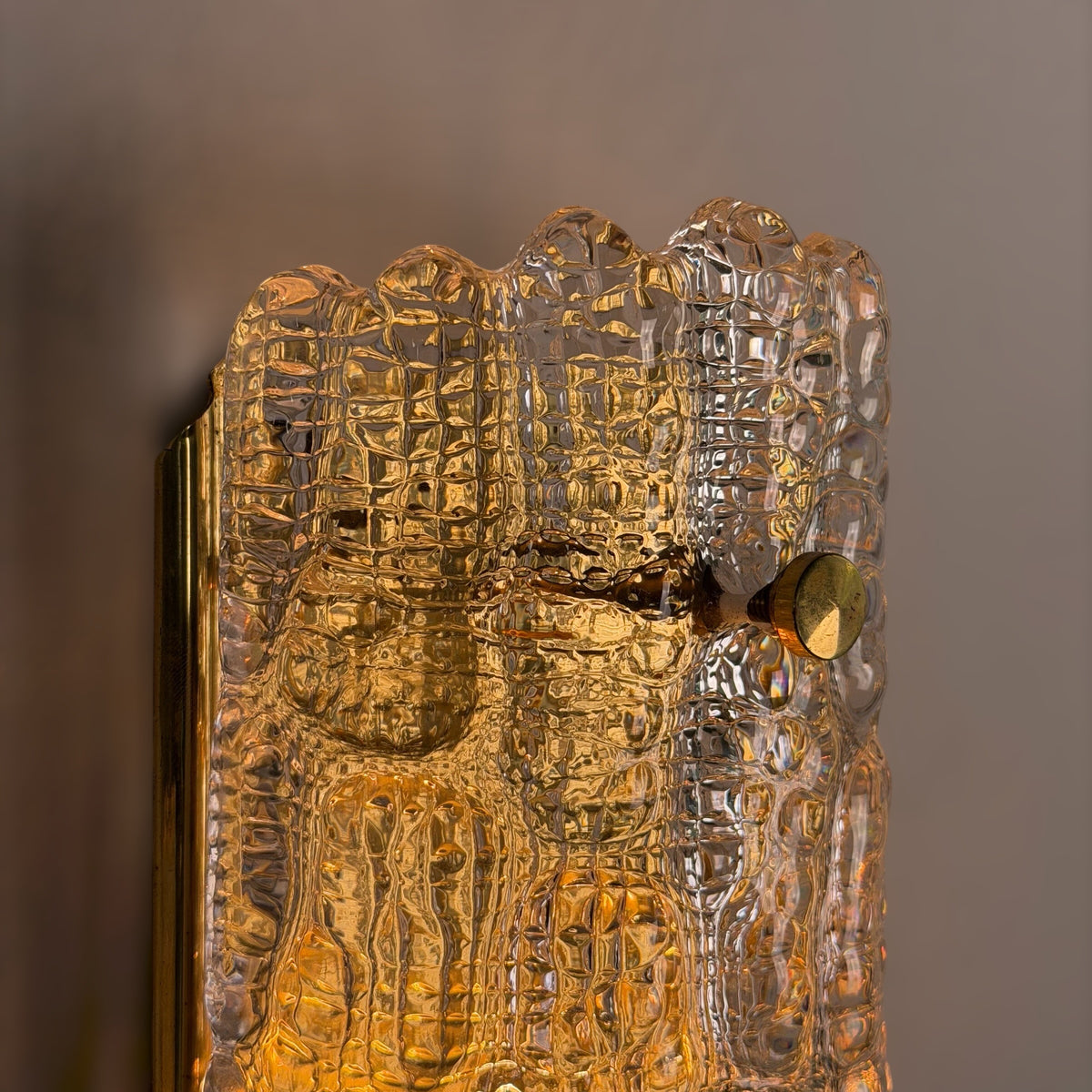 Pair of Glass and Brass Wall Lights by Carl Fagerlund for Orrefors, 1970s Sconces