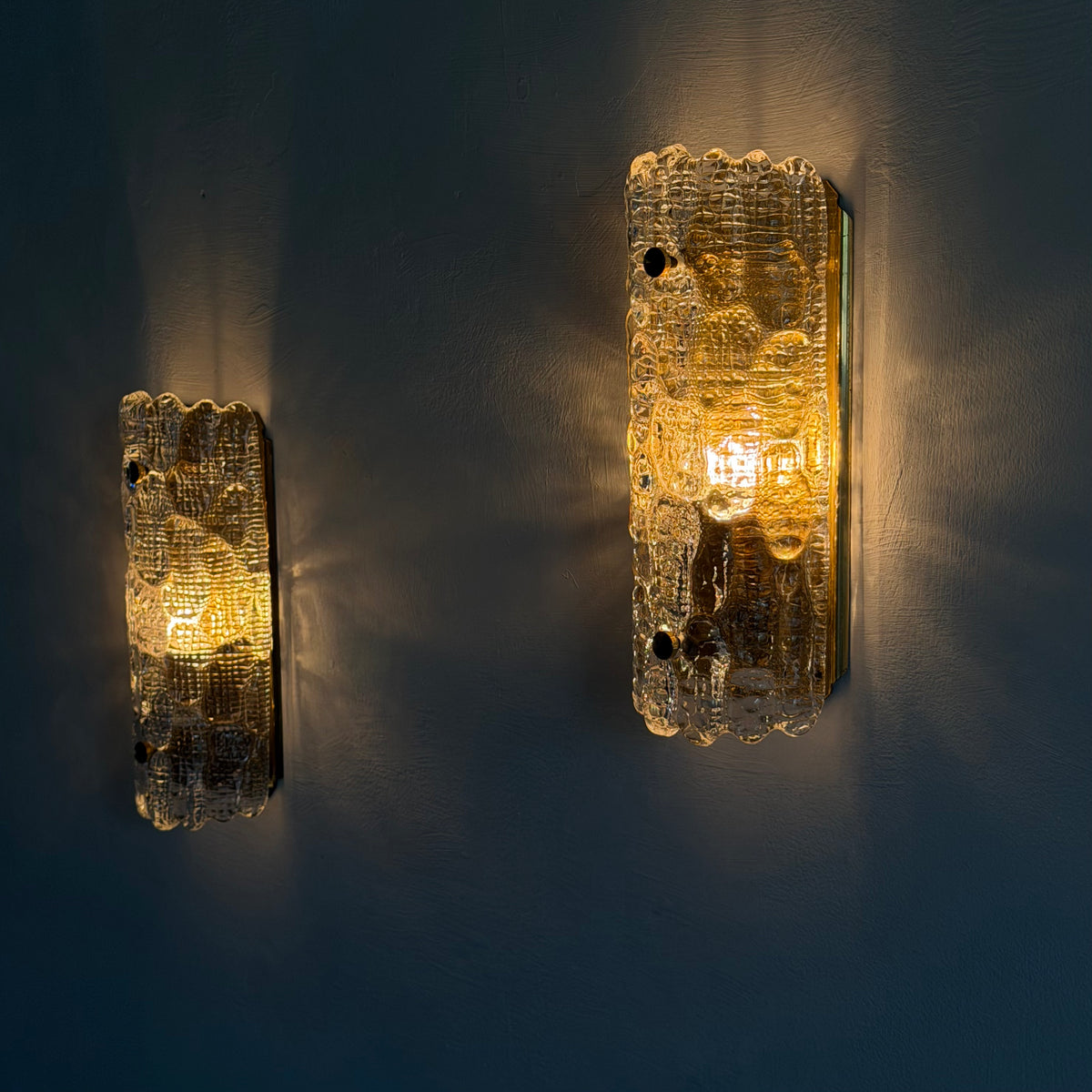 Pair of Glass and Brass Wall Lights by Carl Fagerlund for Orrefors, 1970s Sconces