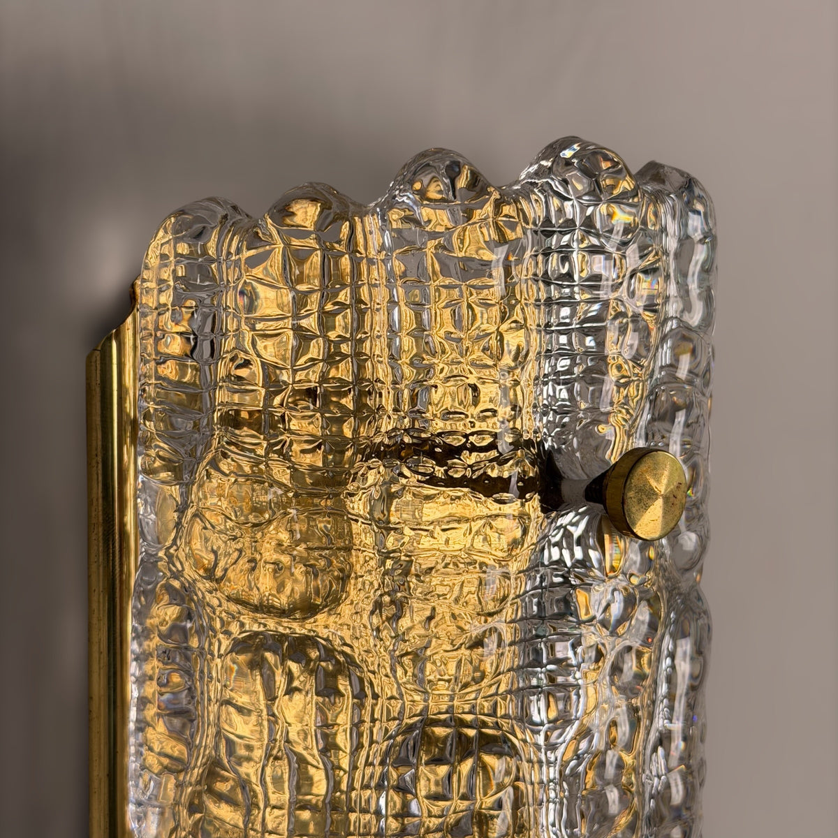 Pair of Glass and Brass Wall Lights by Carl Fagerlund for Orrefors, 1970s Sconces