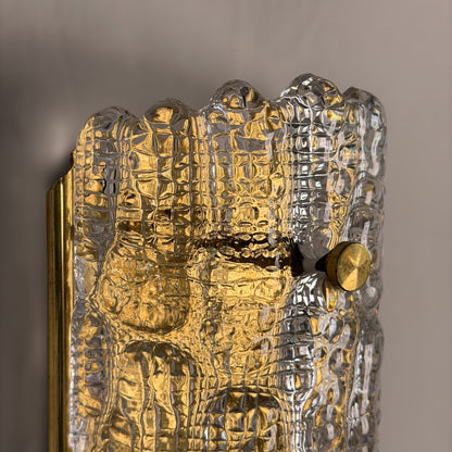 Pair of Glass and Brass Wall Lights by Carl Fagerlund for Orrefors, 1970s Sconces