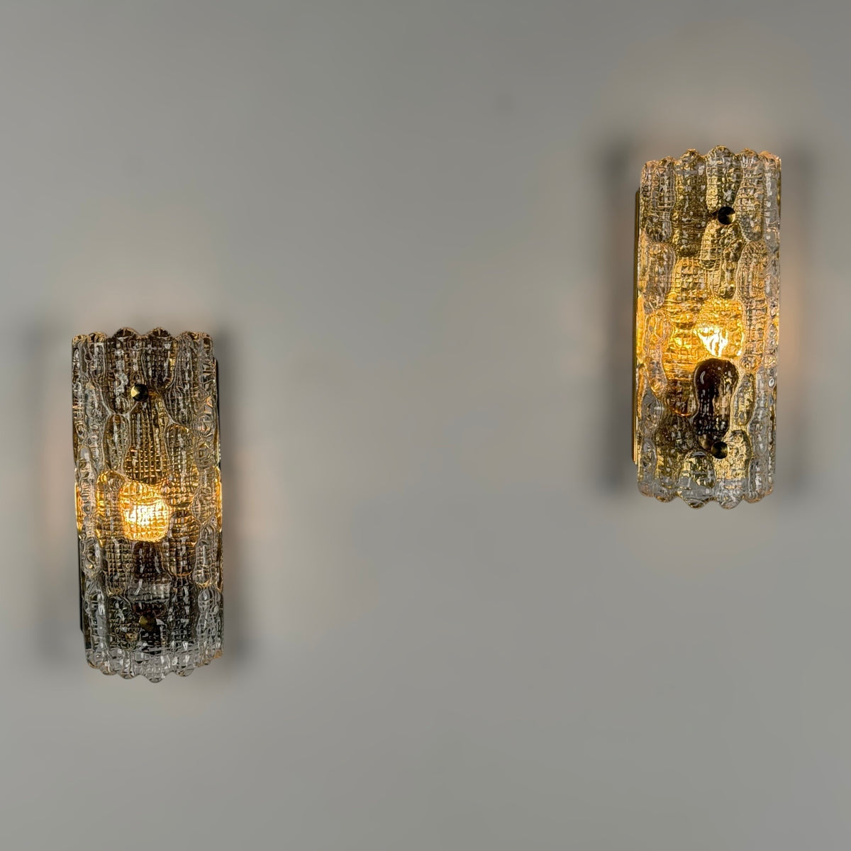 Pair of Glass and Brass Wall Lights by Carl Fagerlund for Orrefors, 1970s Sconces