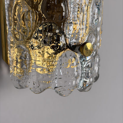 Pair of Glass and Brass Wall Lights by Carl Fagerlund for Orrefors, 1970s Sconces