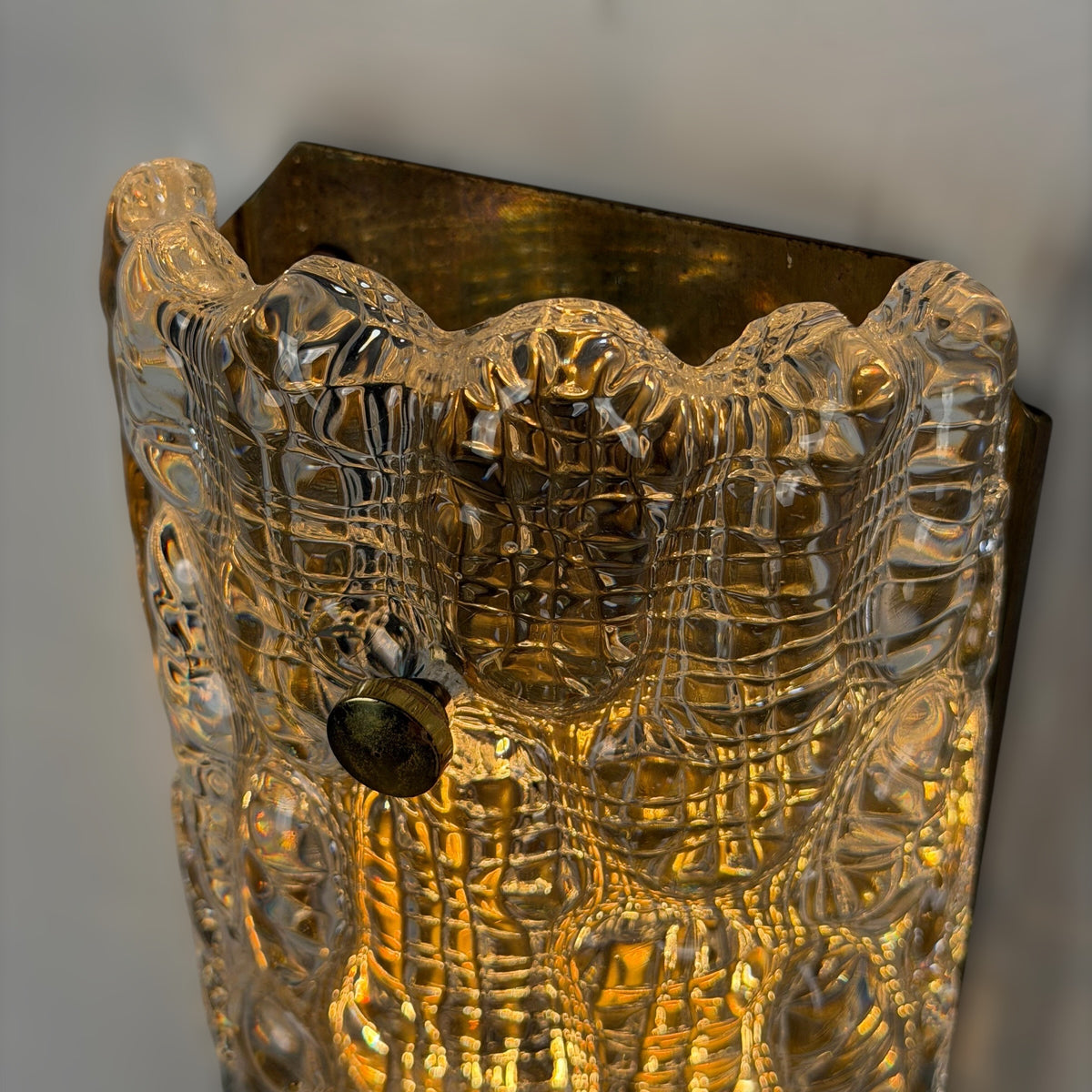 Pair of Glass and Brass Wall Lights by Carl Fagerlund for Orrefors, 1970s Sconces