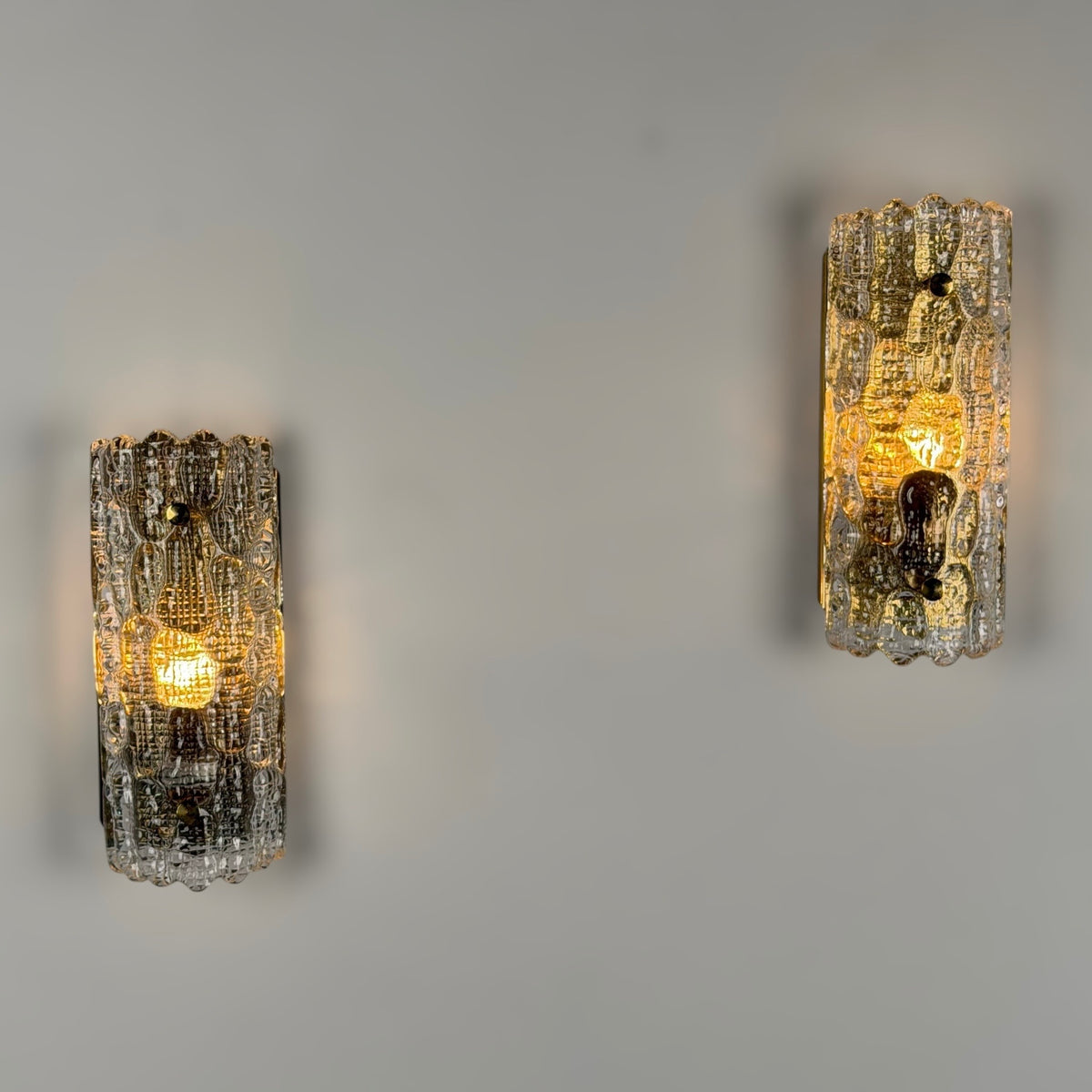 Pair of Glass and Brass Wall Lights by Carl Fagerlund for Orrefors, 1970s Sconces