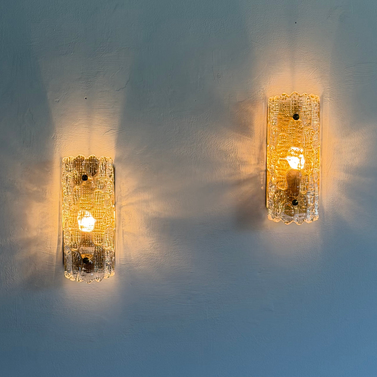 Pair of Glass and Brass Wall Lights by Carl Fagerlund for Orrefors, 1970s Sconces