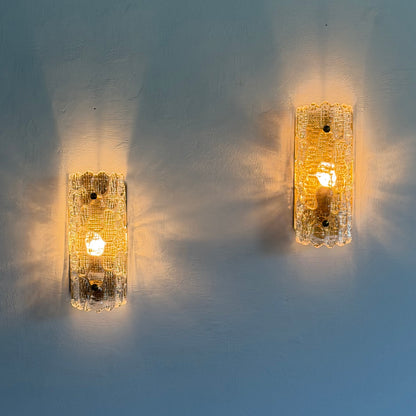 Pair of Glass and Brass Wall Lights by Carl Fagerlund for Orrefors, 1970s Sconces