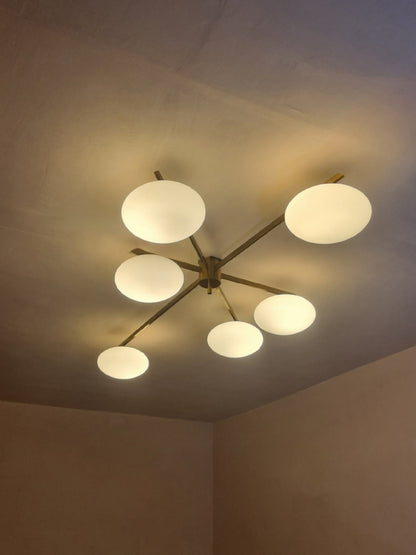 6 Lune Rare Ceiling Lamp Designed by Angelo Lelii for Arredoluce, 1961 Flush Mounts
