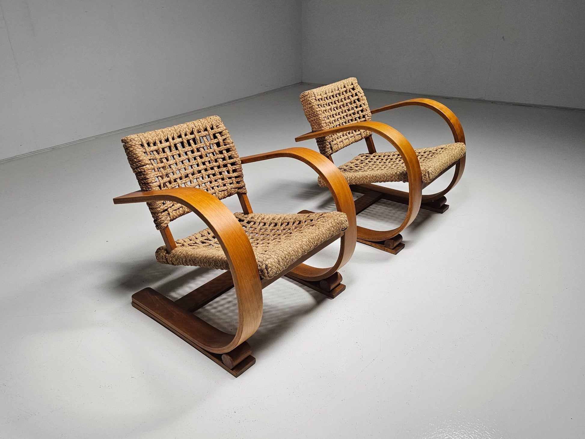 Adrien Audoux & Frida Minet Rope Easy Chairs for Vibo 1940 Paris Chairs