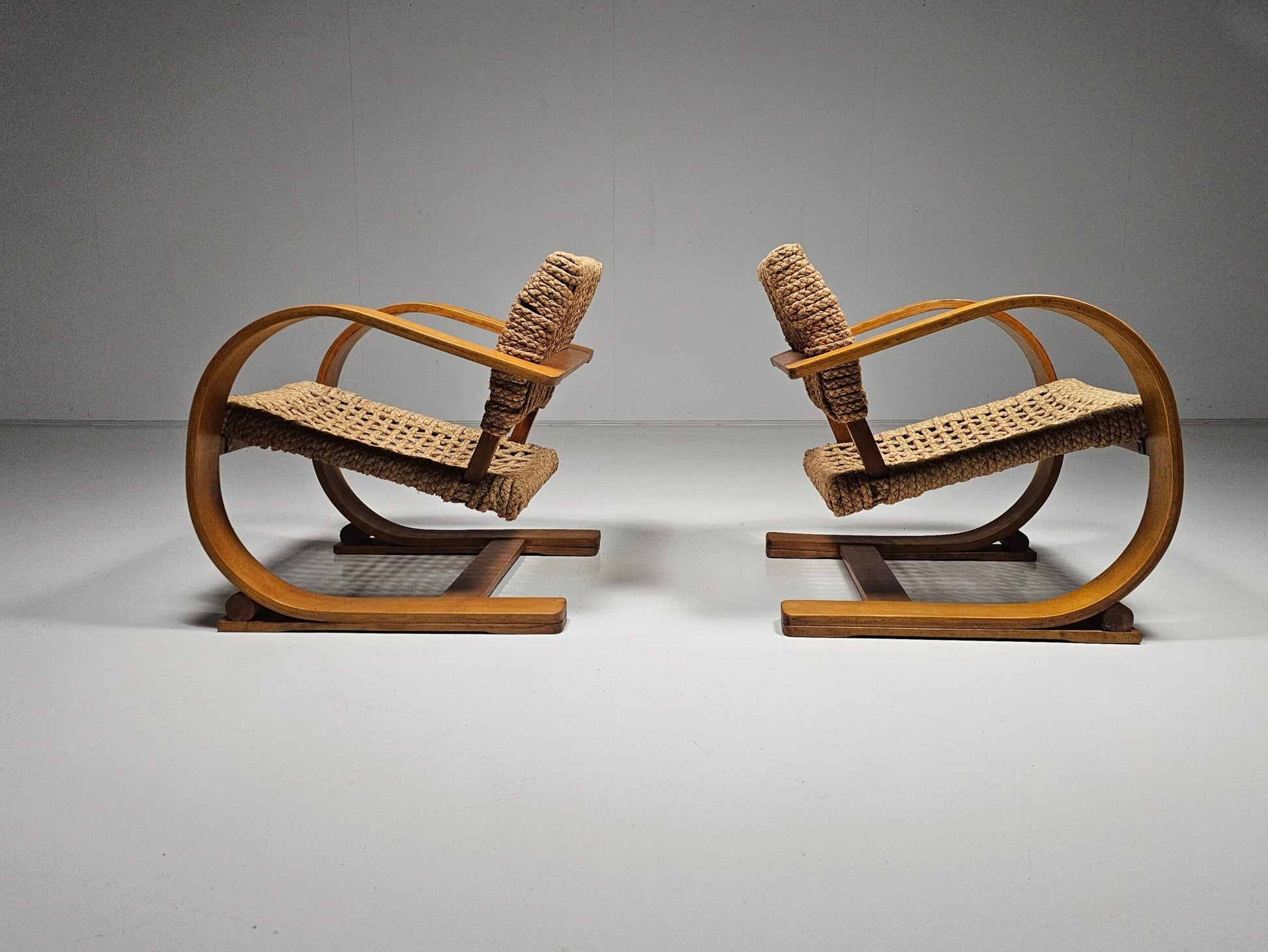 Adrien Audoux & Frida Minet Rope Easy Chairs for Vibo 1940 Paris Chairs