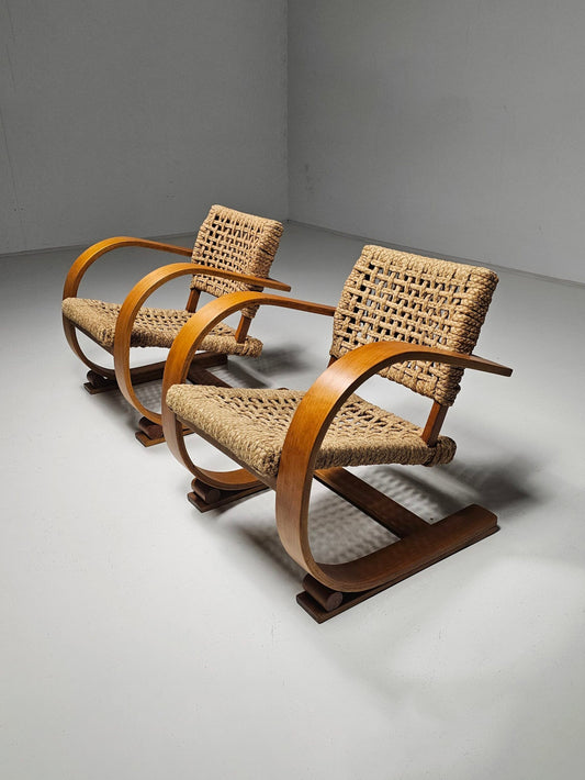 Adrien Audoux & Frida Minet Rope Easy Chairs for Vibo 1940 Paris Chairs