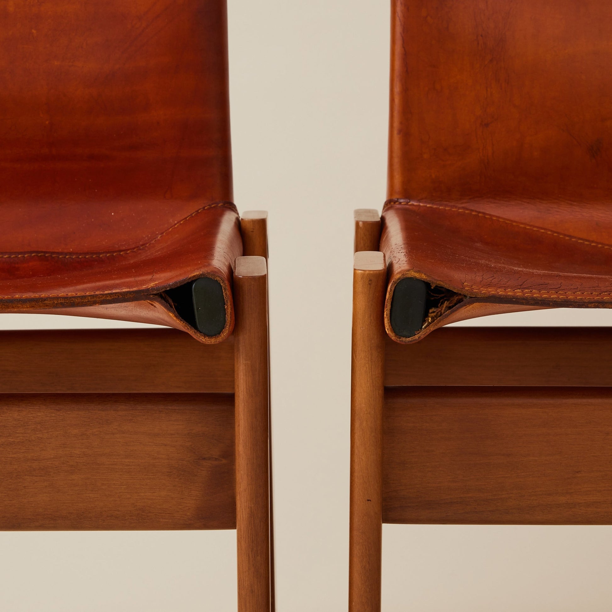 Set of 6 Italian Monk Cognac Leather Dining Chairs by Afra & Tobia Scarpa for Molteni, 1974 Dining Chairs