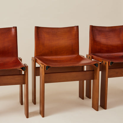 Set of 6 Italian Monk Cognac Leather Dining Chairs by Afra & Tobia Scarpa for Molteni, 1974 Dining Chairs