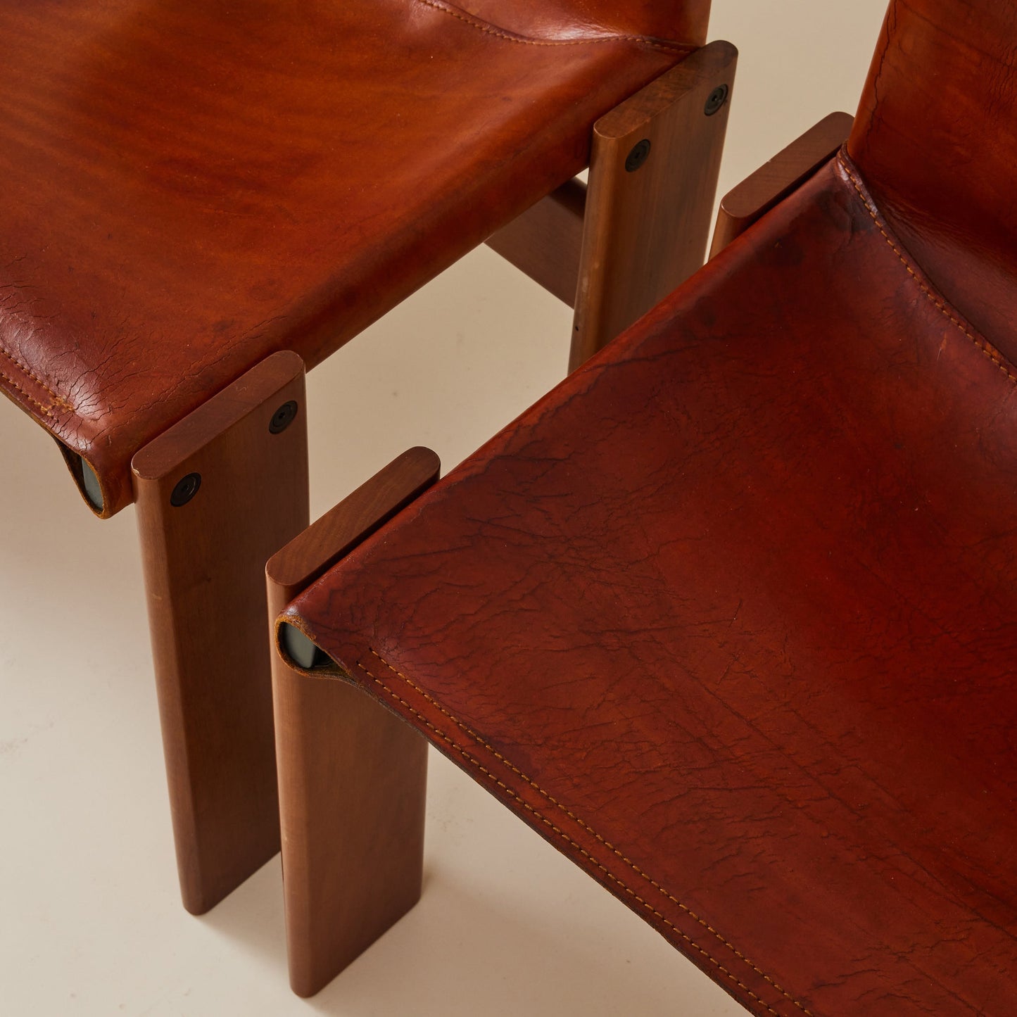 Set of 6 Italian Monk Cognac Leather Dining Chairs by Afra & Tobia Scarpa for Molteni, 1974 Dining Chairs