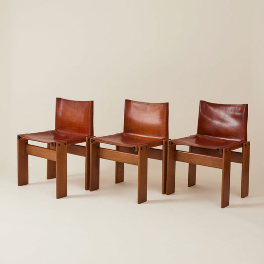Set of 6 Italian Monk Cognac Leather Dining Chairs by Afra & Tobia Scarpa for Molteni, 1974 Dining Chairs