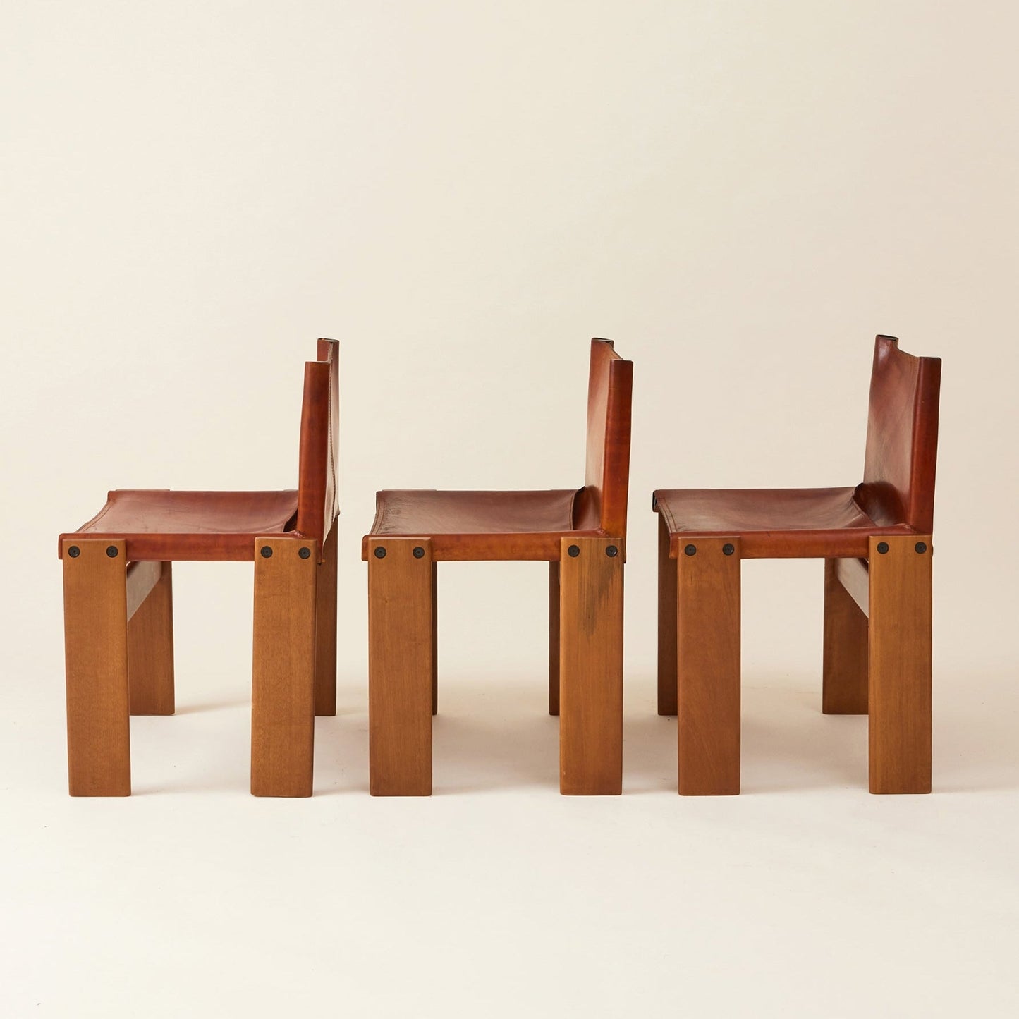 Set of 6 Italian Monk Cognac Leather Dining Chairs by Afra & Tobia Scarpa for Molteni, 1974 Dining Chairs