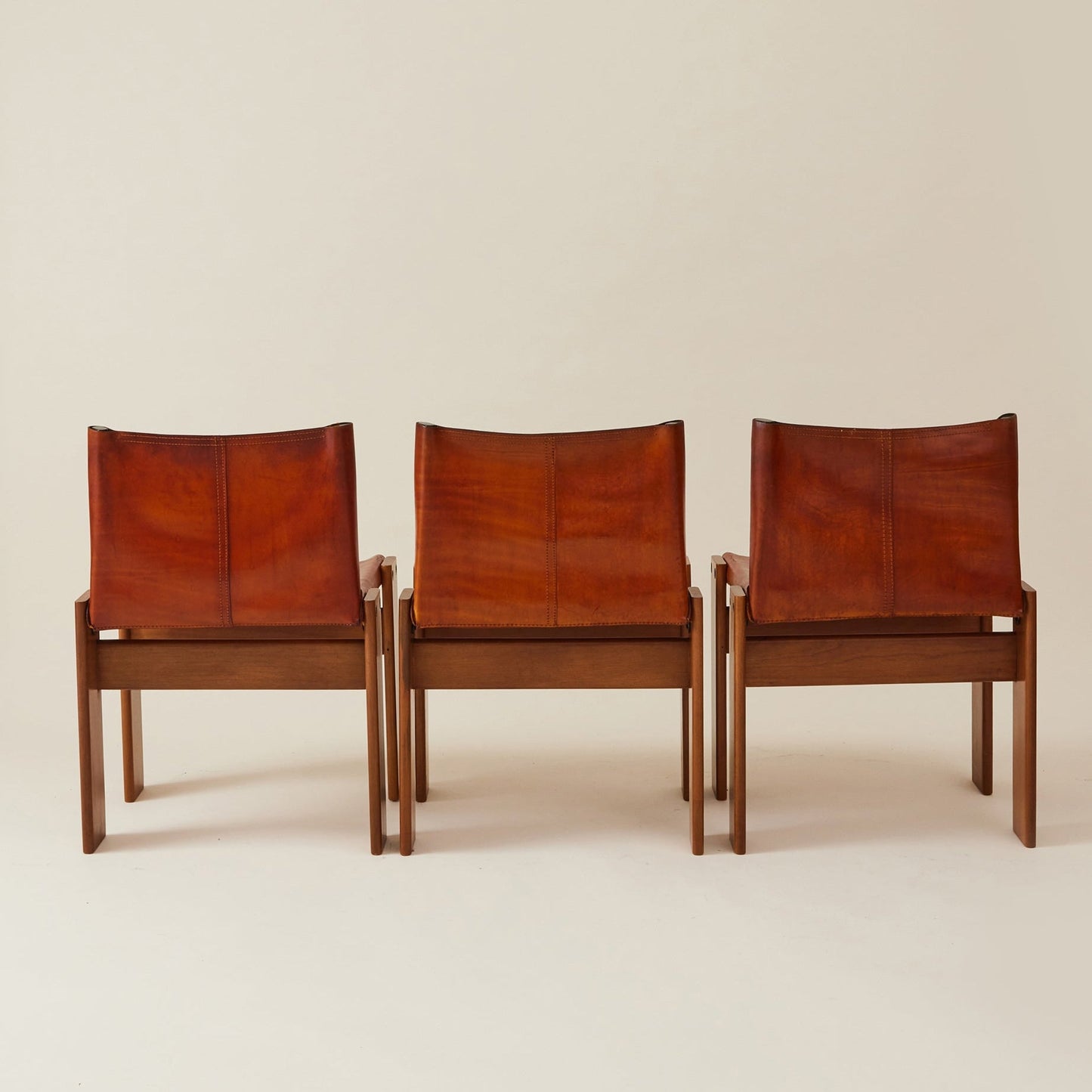 Set of 6 Italian Monk Cognac Leather Dining Chairs by Afra & Tobia Scarpa for Molteni, 1974 Dining Chairs