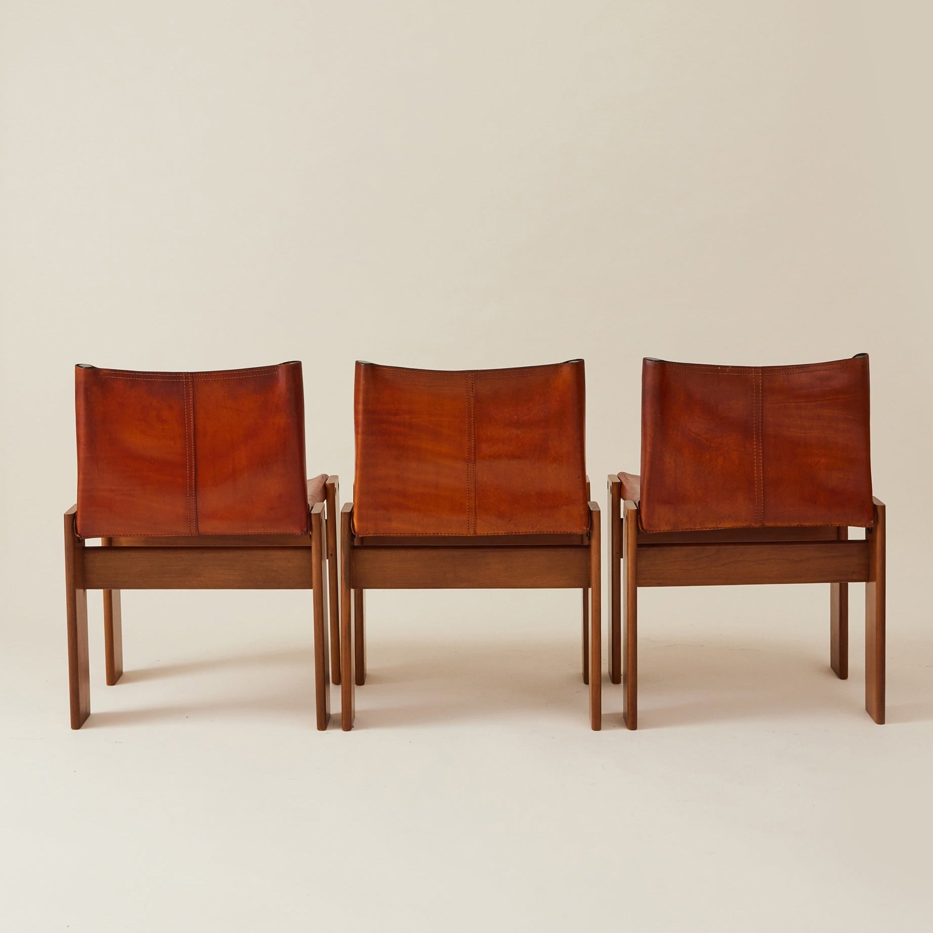 Set of 6 Italian Monk Cognac Leather Dining Chairs by Afra & Tobia Scarpa for Molteni, 1974 Dining Chairs