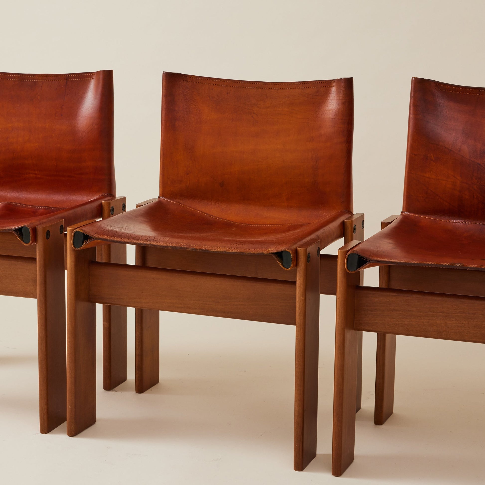 Set of 6 Italian Monk Cognac Leather Dining Chairs by Afra & Tobia Scarpa for Molteni, 1974 Dining Chairs