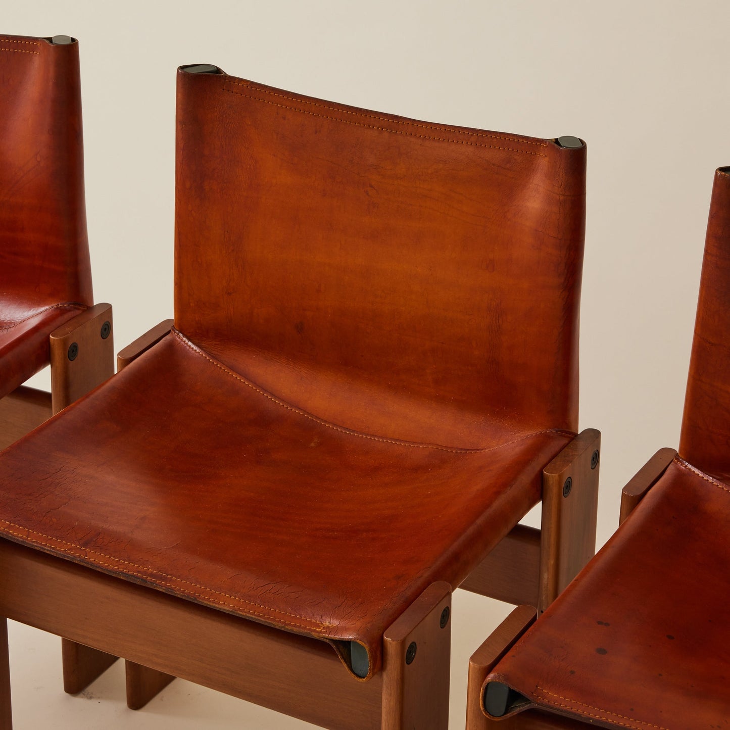 Set of 6 Italian Monk Cognac Leather Dining Chairs by Afra & Tobia Scarpa for Molteni, 1974 Dining Chairs