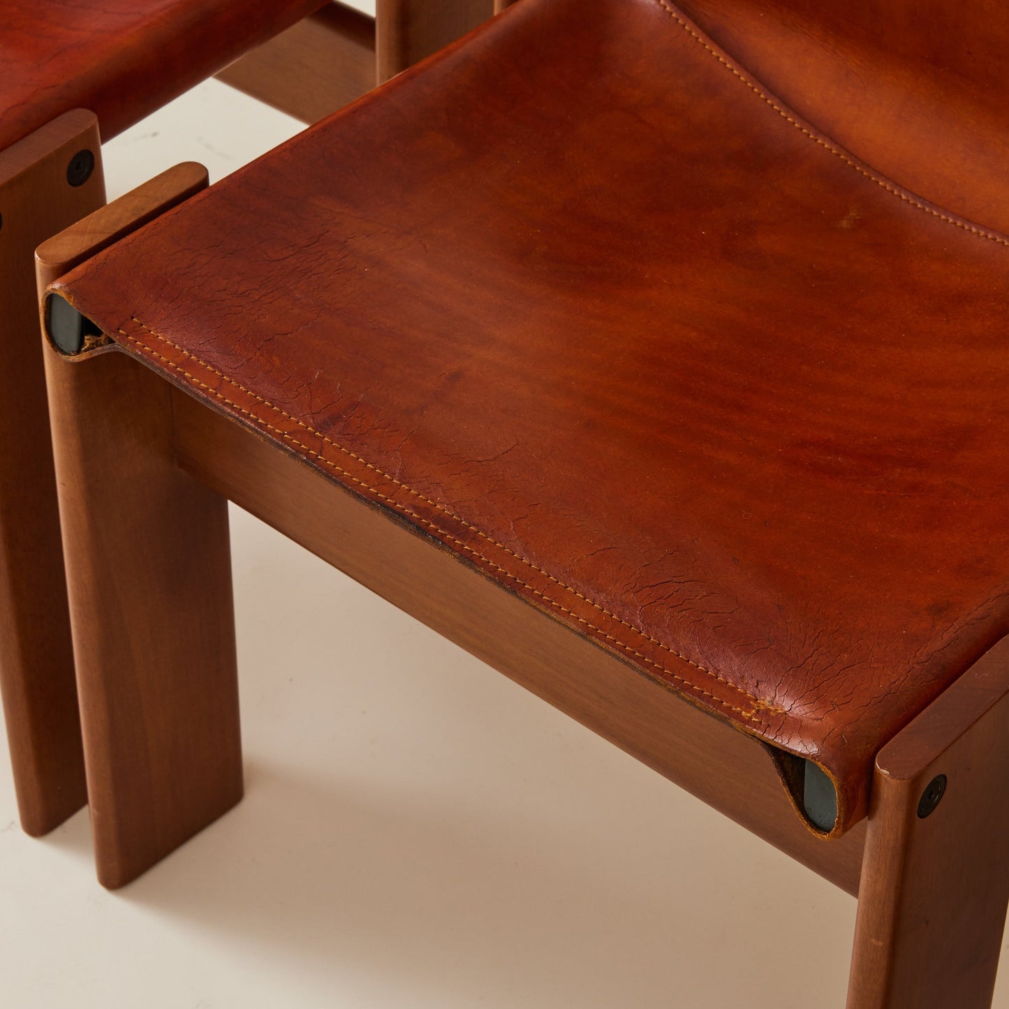 Set of 6 Italian Monk Cognac Leather Dining Chairs by Afra & Tobia Scarpa for Molteni, 1974 Dining Chairs