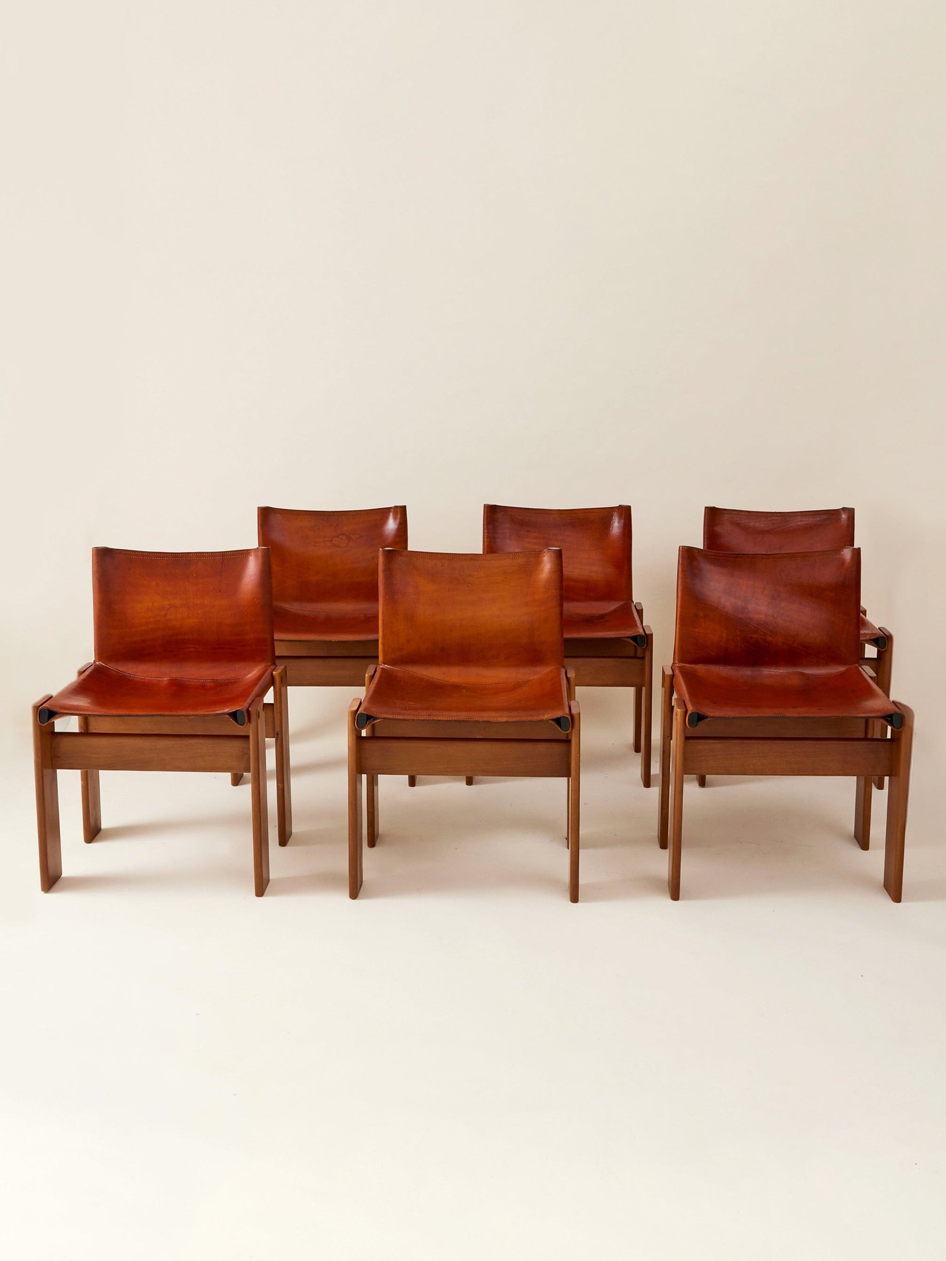 Set of 6 Italian Monk Cognac Leather Dining Chairs by Afra & Tobia Scarpa for Molteni, 1974 Dining Chairs