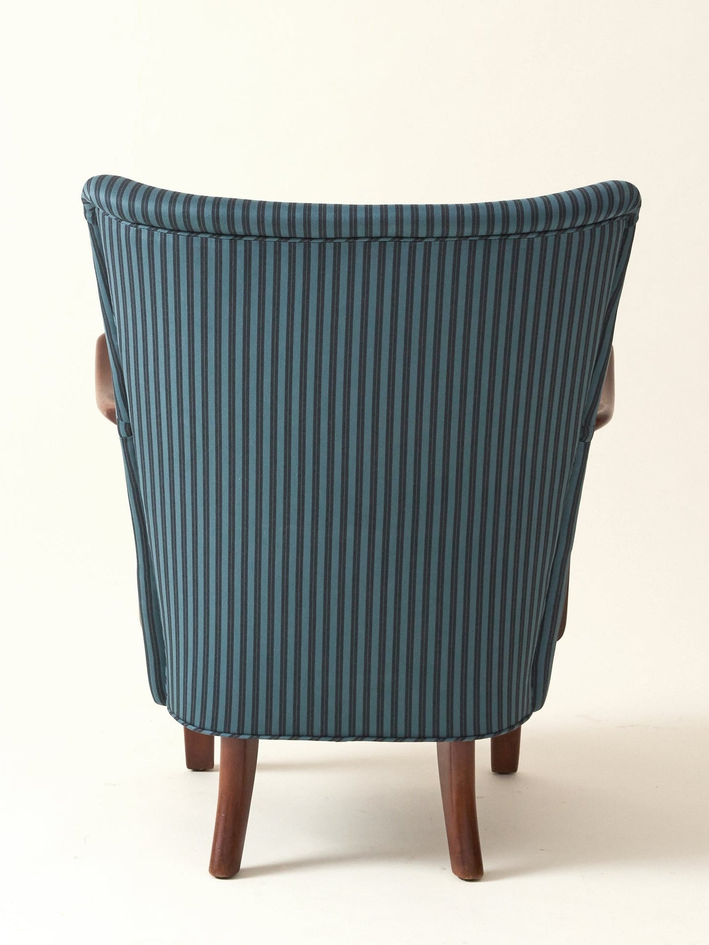 Alfred Christiansen Danish Modern Easy Chair in Blue Striped Cotton Fabric, 1940s Chairs