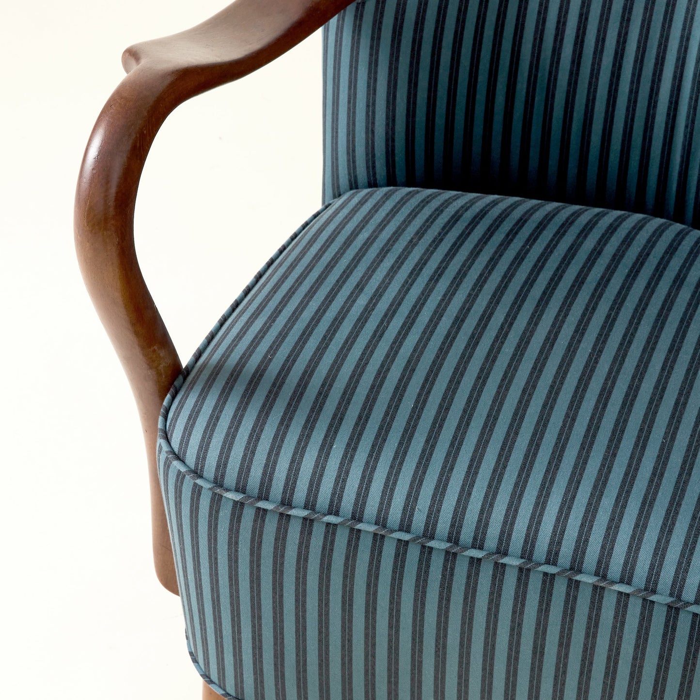 Alfred Christiansen Danish Modern Easy Chair in Blue Striped Cotton Fabric, 1940s Chairs