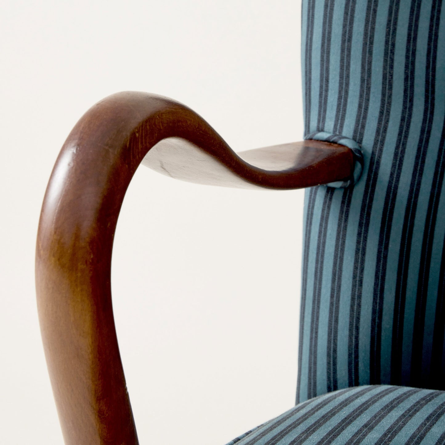Alfred Christiansen Danish Modern Easy Chair in Blue Striped Cotton Fabric, 1940s Chairs