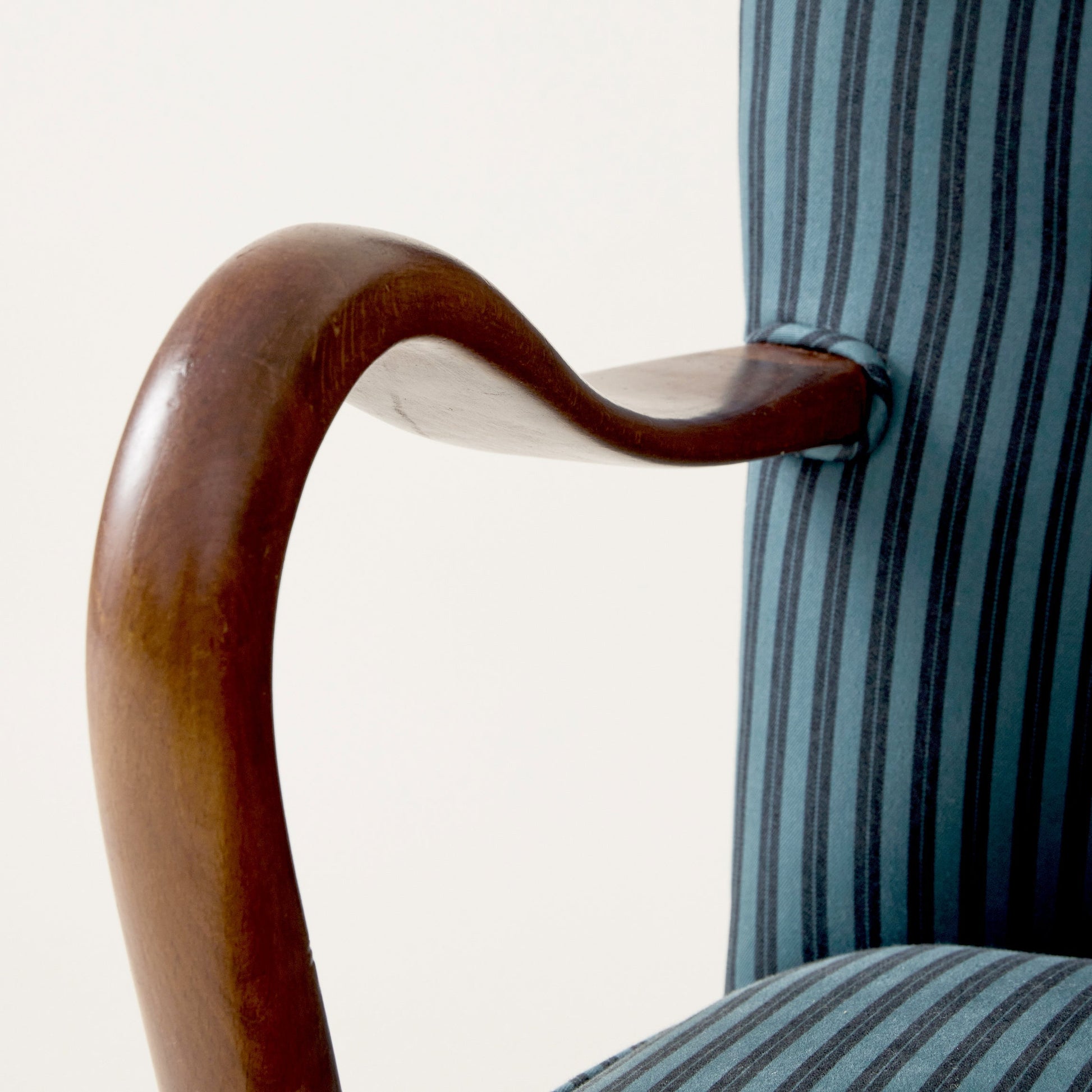 Alfred Christiansen Danish Modern Easy Chair in Blue Striped Cotton Fabric, 1940s Chairs