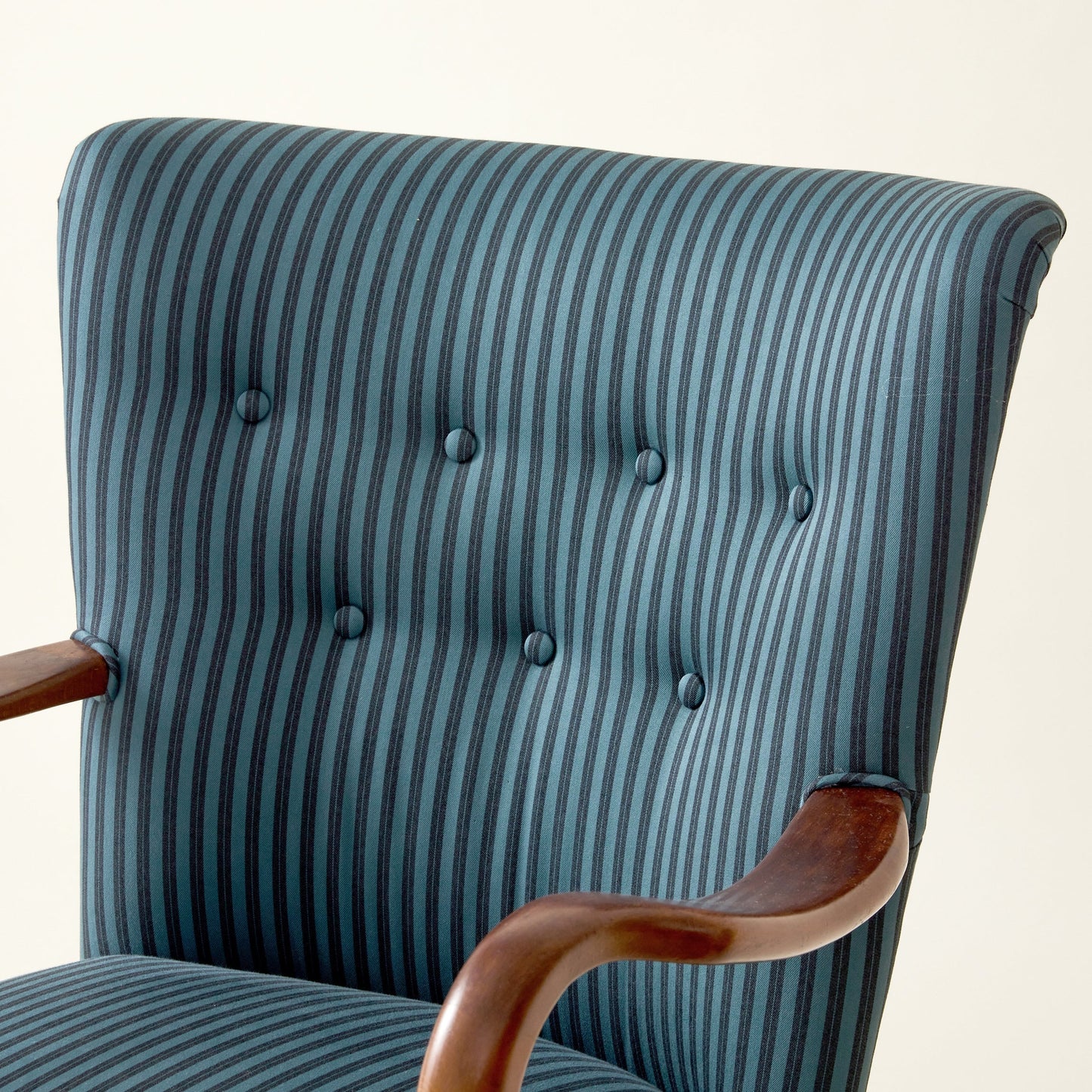 Alfred Christiansen Danish Modern Easy Chair in Blue Striped Cotton Fabric, 1940s Chairs