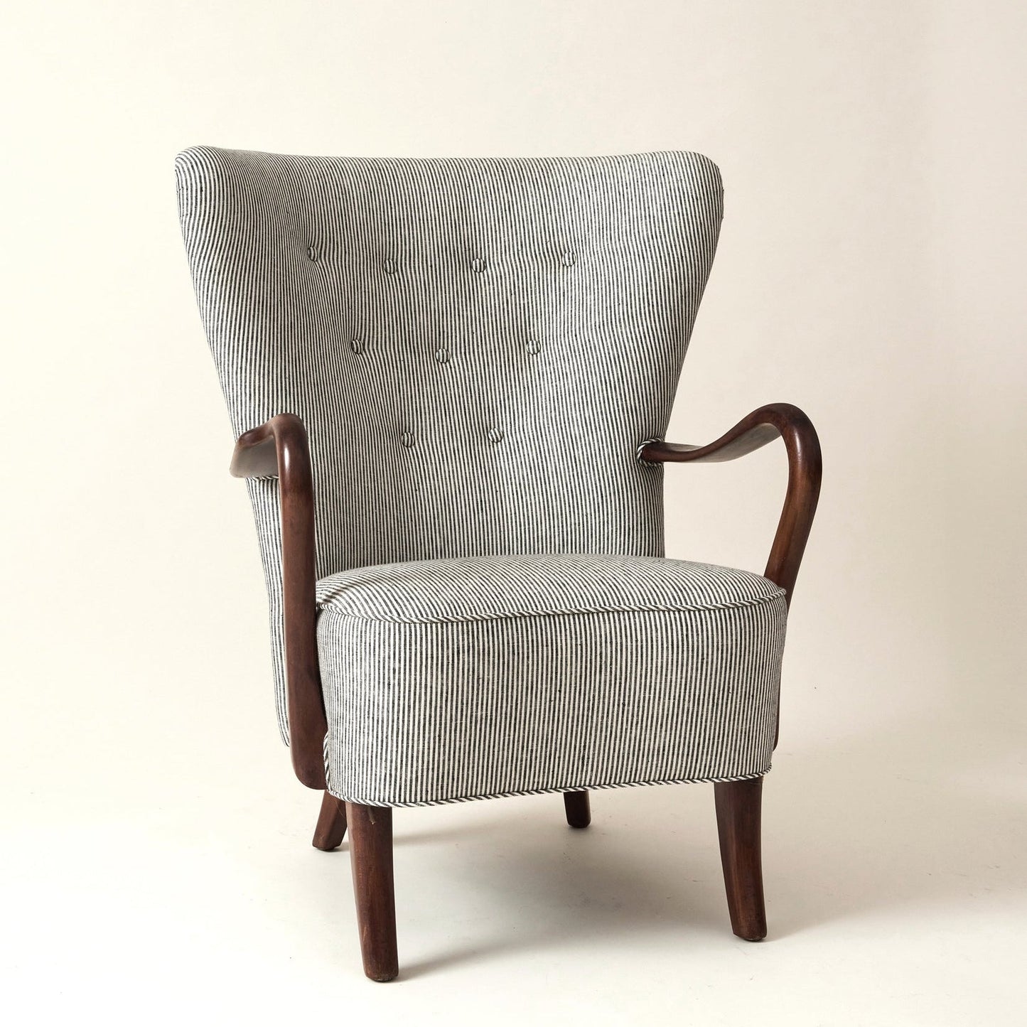 Alfred Christiansen High Back Easy Chair 23B in Striped Linen, 1940s Chairs