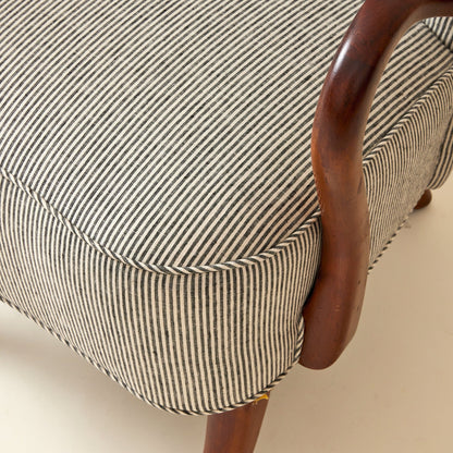 Alfred Christiansen High Back Easy Chair 23B in Striped Linen, 1940s Chairs
