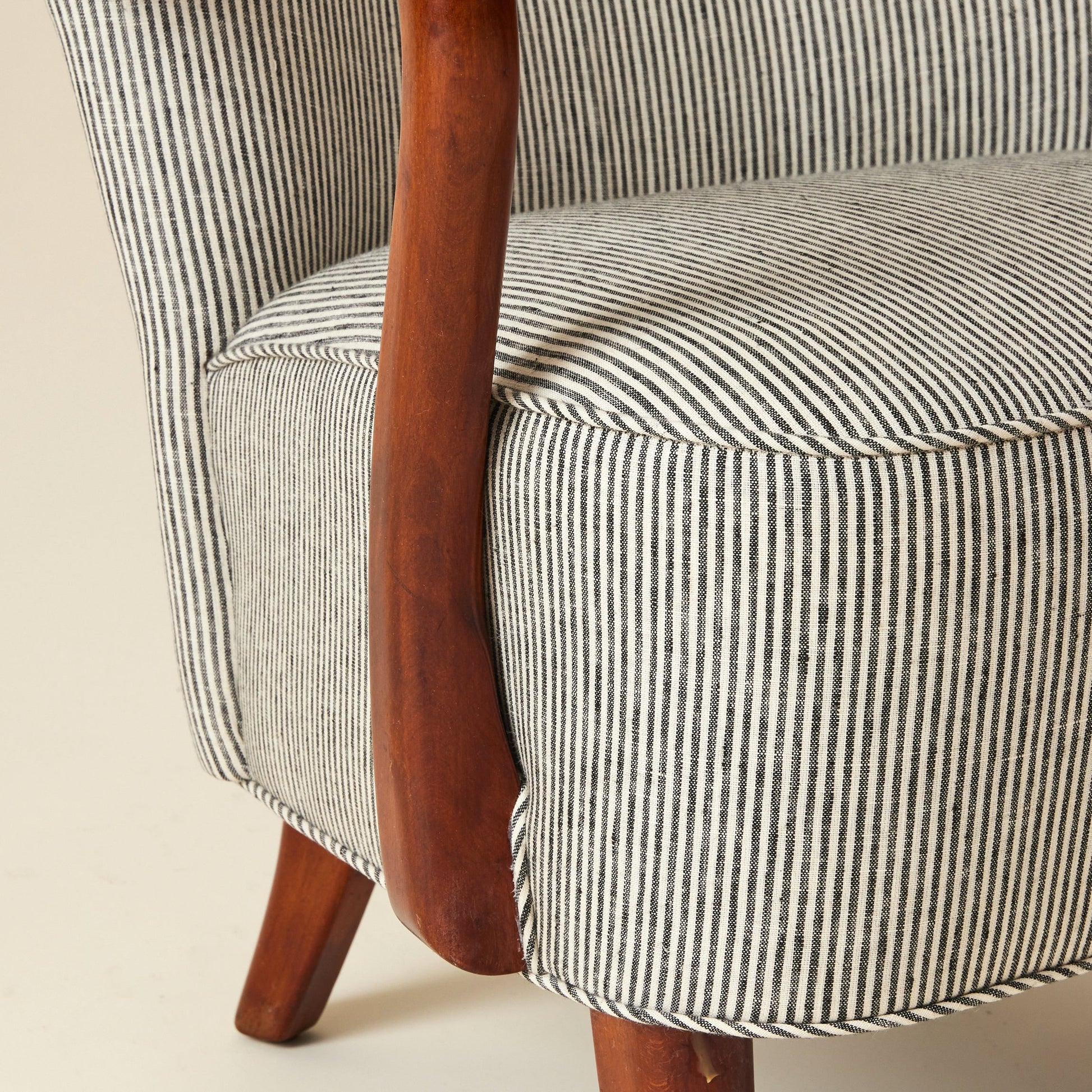 Alfred Christiansen High Back Easy Chair 23B in Striped Linen, 1940s Chairs