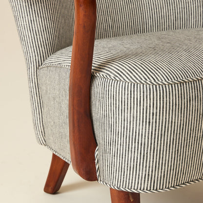 Alfred Christiansen High Back Easy Chair 23B in Striped Linen, 1940s Chairs